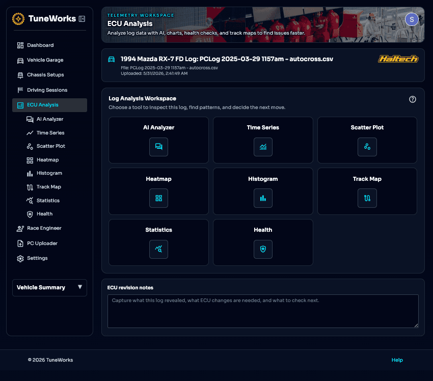 TuneWorks vehicle details screen