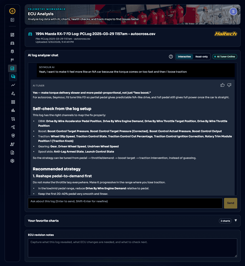 TuneWorks AI log chat screen