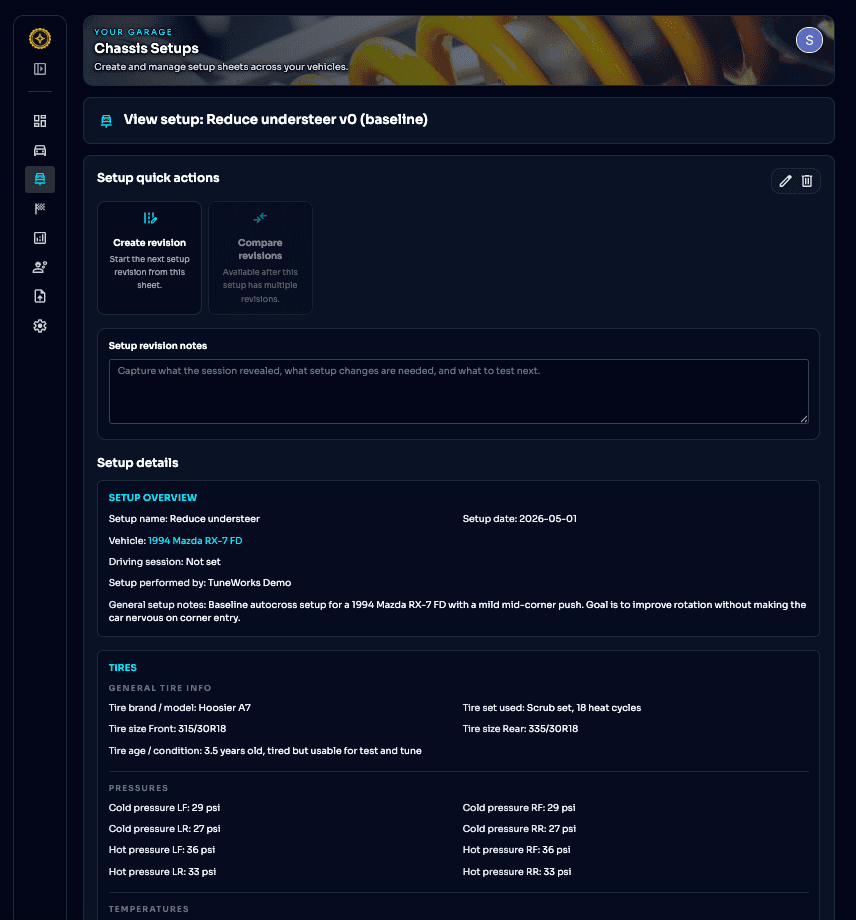 TuneWorks maintenance screen
